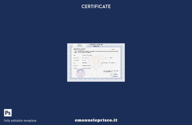 modello PSD del certificato di morte dei documenti di stato civile di Cipro in s